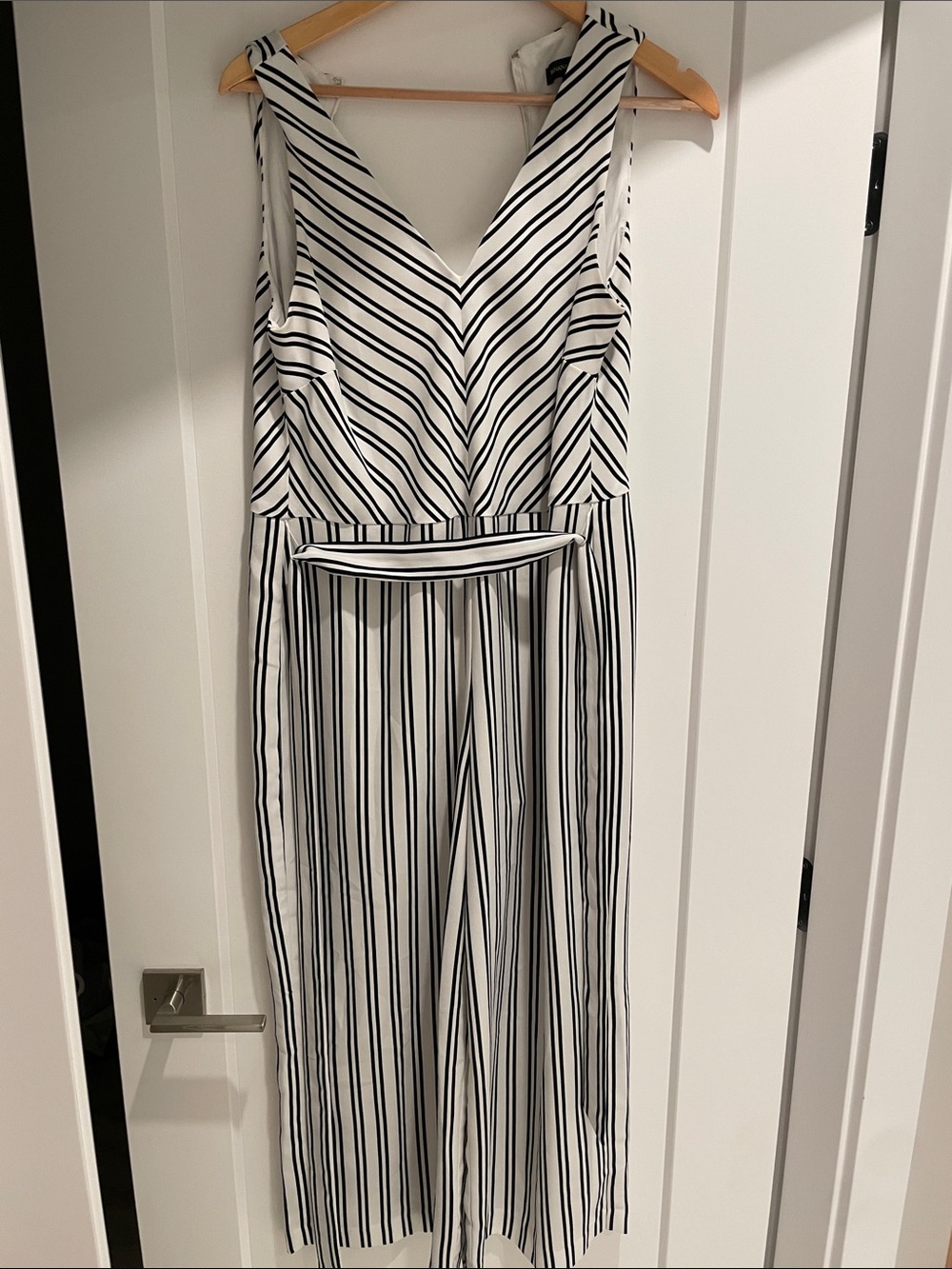 Banana Republic Black & White Striped V-Neck Jumpsuit